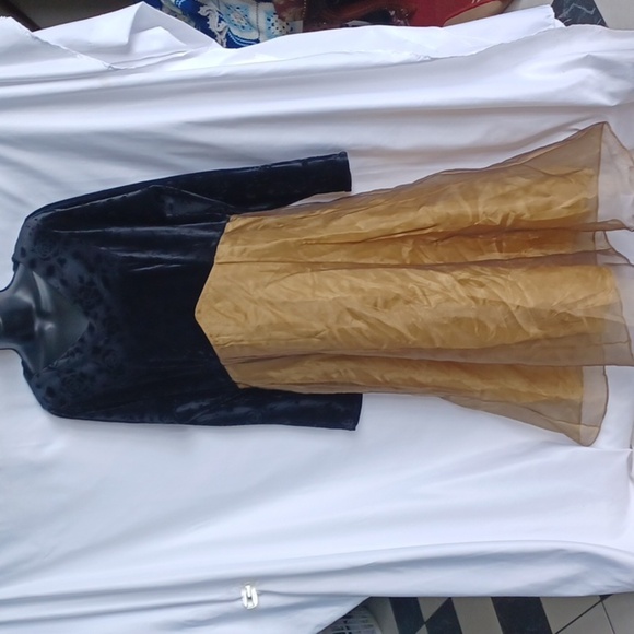 Lillie Rubin Dresses & Skirts - Handmade Black/Gold Metallic Velvet Formal Dress, 21" PTP, 16" waist, 48" L